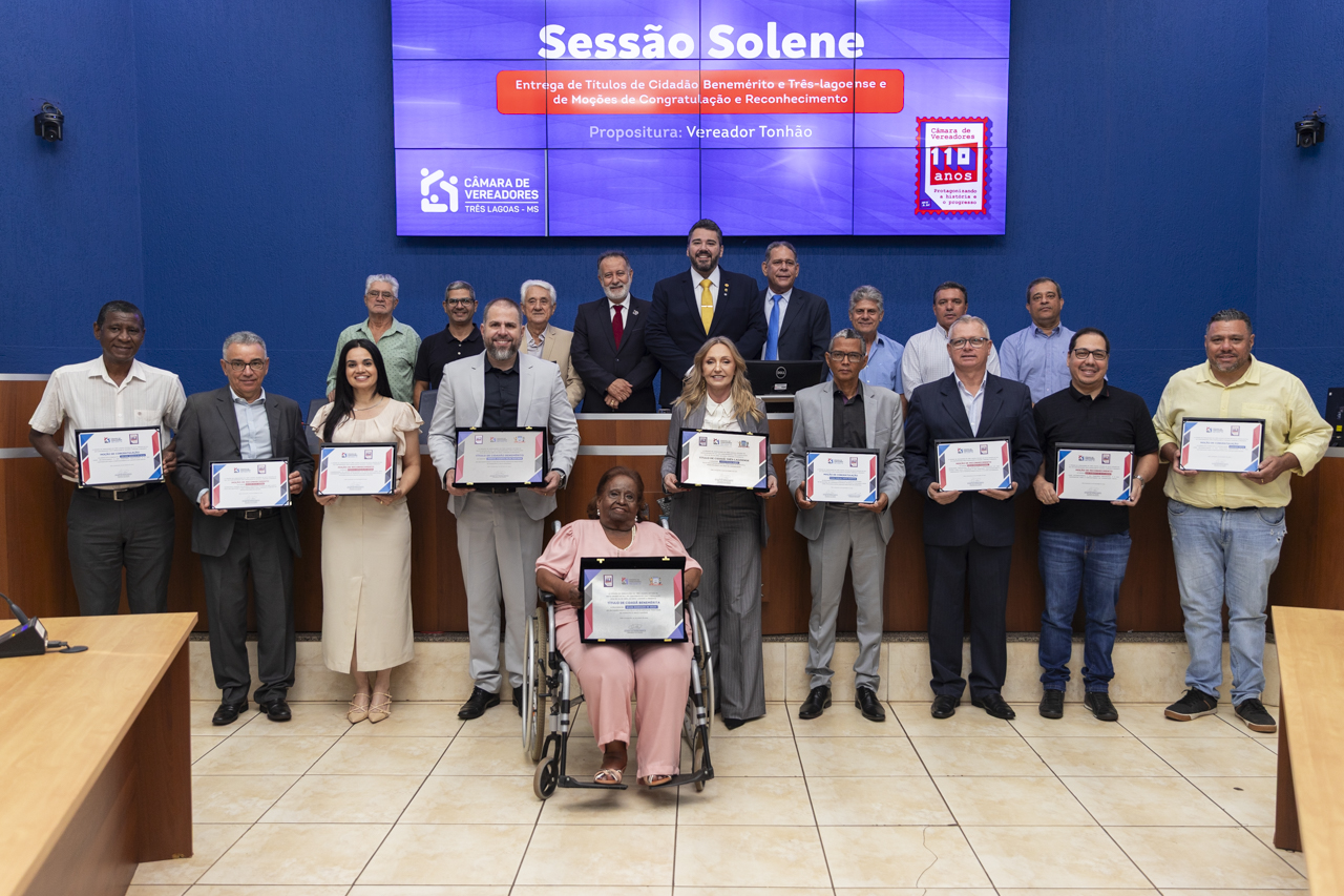 Câmara de Vereadores de Três Lagoas promove solenidade para entrega de títulos e moções