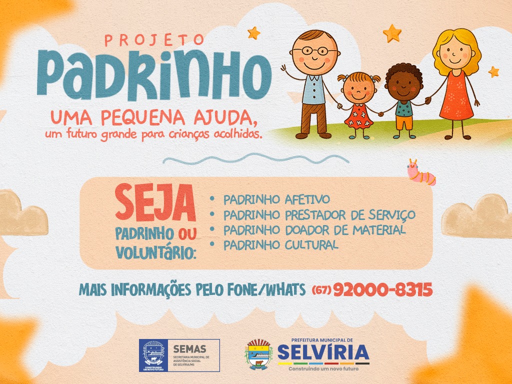 Projeto Padrinho permite que moradores de Selvíria apadrinhem crianças e adolescentes em acolhimento institucional