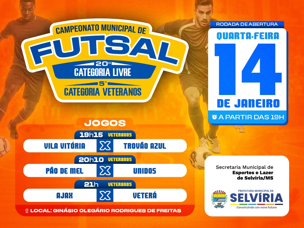 Com 19 equipes, Campeonatos Municipais de Futsal de Selvíria começam nesta quarta
