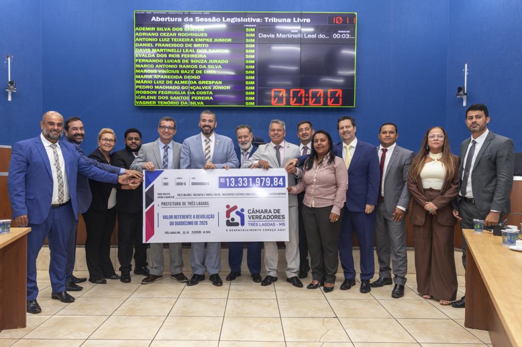 Câmara de Vereadores faz devolução superior a R$ 13,3 milhões aos cofres da prefeitura de Três Lagoas