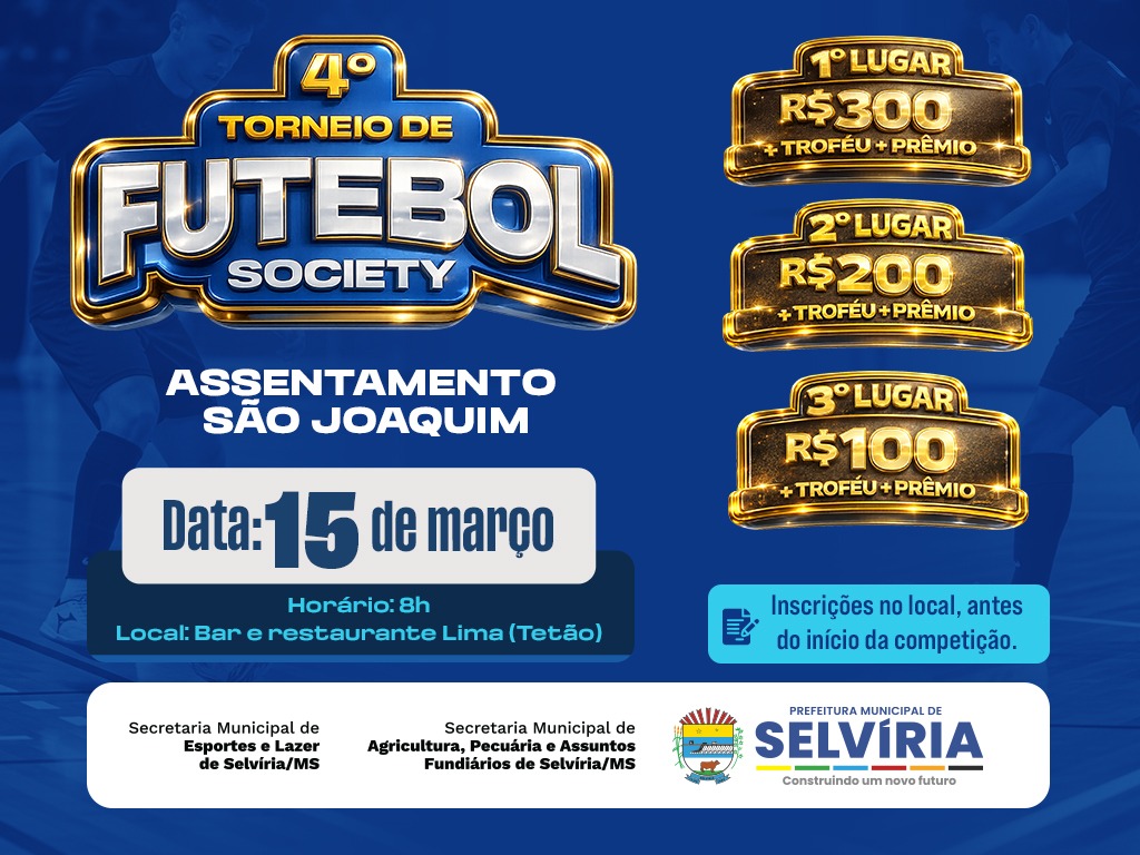 4º Campeonato de Futebol Society do Assentamento São Joaquim acontece no domingo